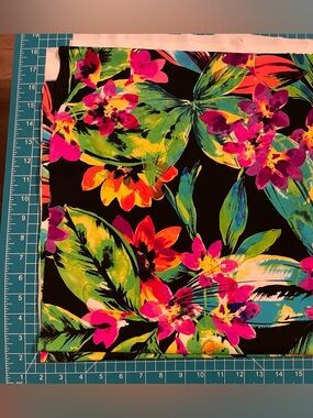 Vibrant Floral Black Multicolor  Spanderx fabric, tropical colors